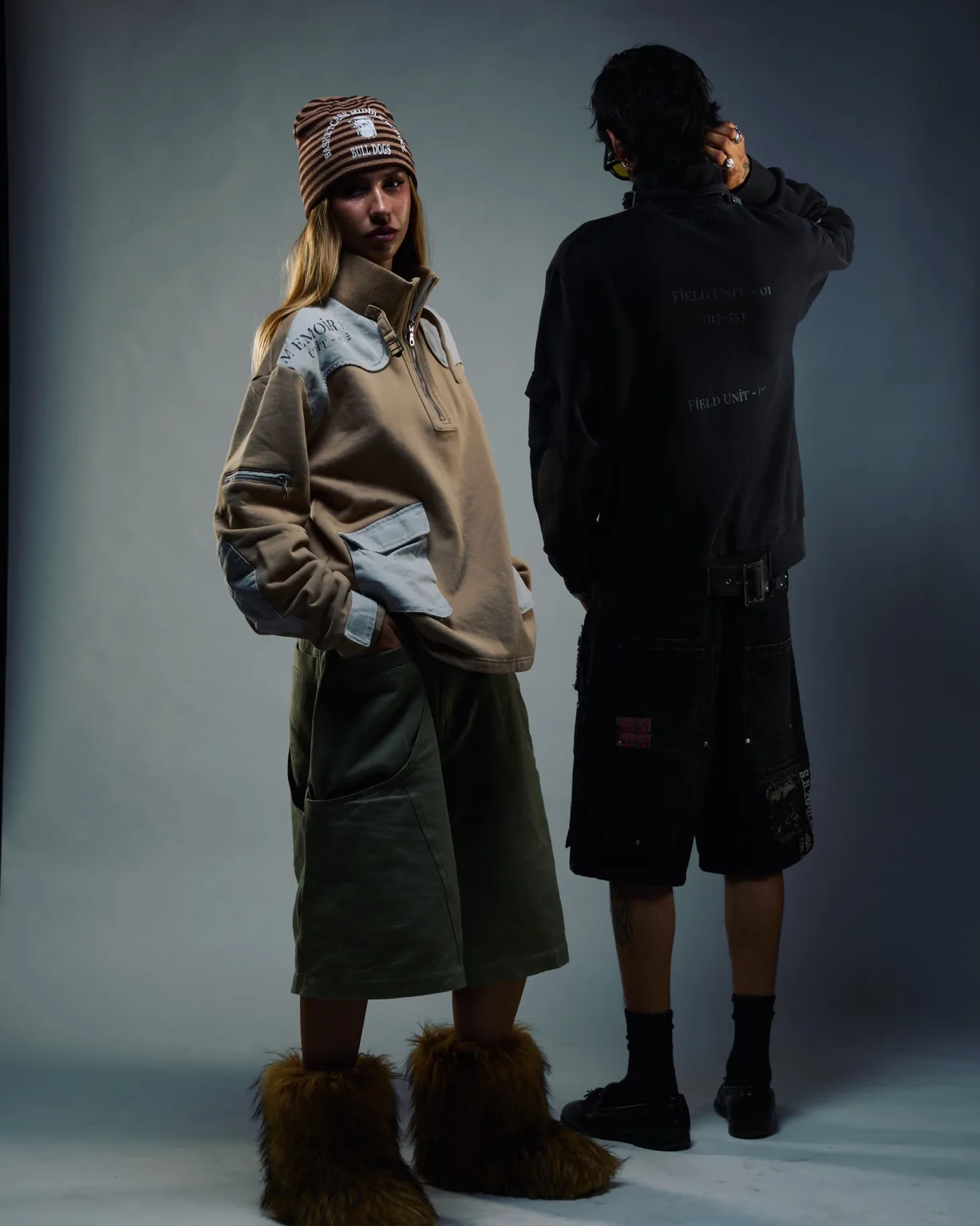 Sophia in layered streetwear