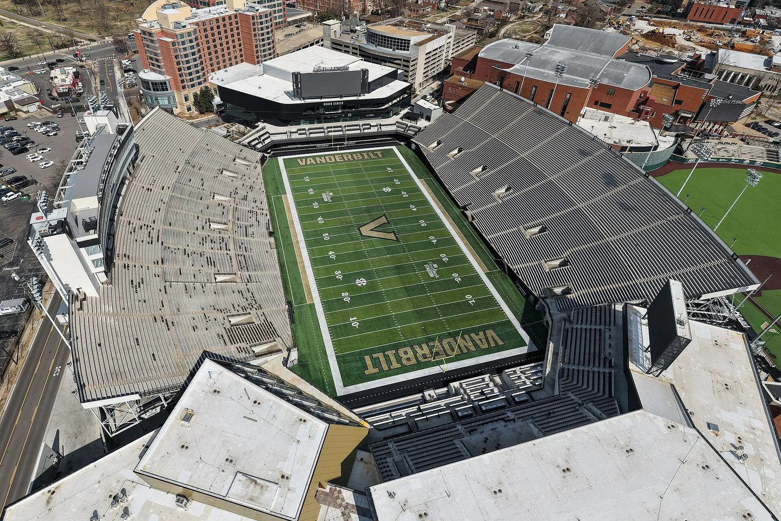 A college football stadium on game day